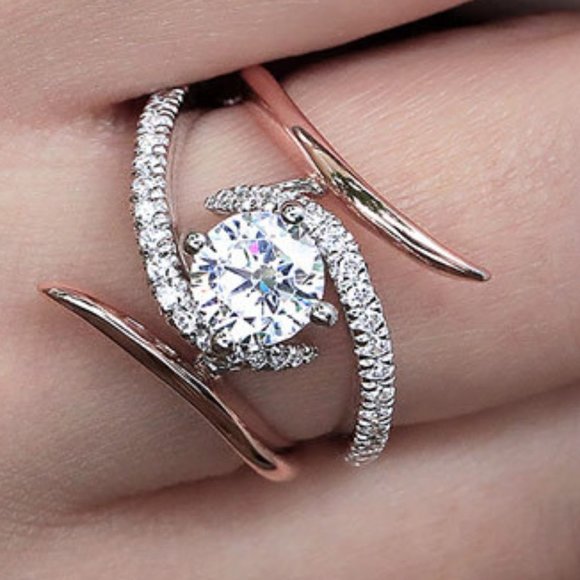 Jewelry - Fashion Twisted Dainty Shiny Zircon Thin Wedding Rings for Women, EVGG1120